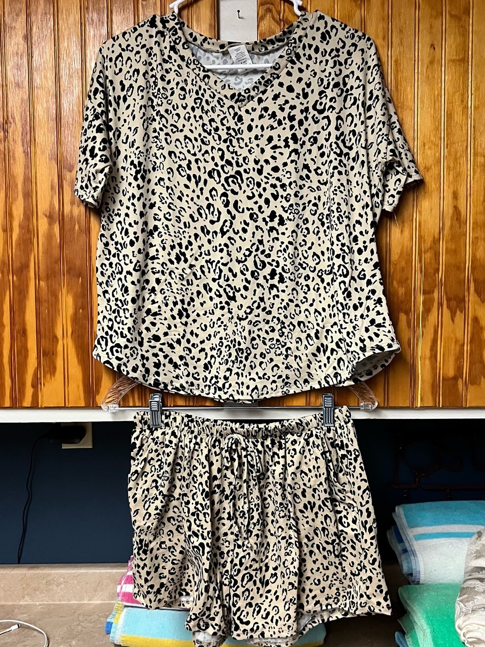 Leopard Print Short Pajama Set in Beige and Black — Women’s Sleepwear